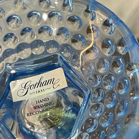 Gorham Crystal Blue Hobnail Egg Shaped Candy Dish - Picture 13 of 16